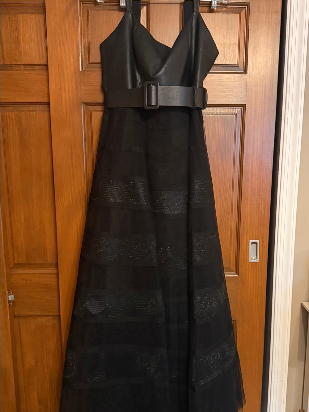 Elegant Saxon & Babi Black Belted Gown